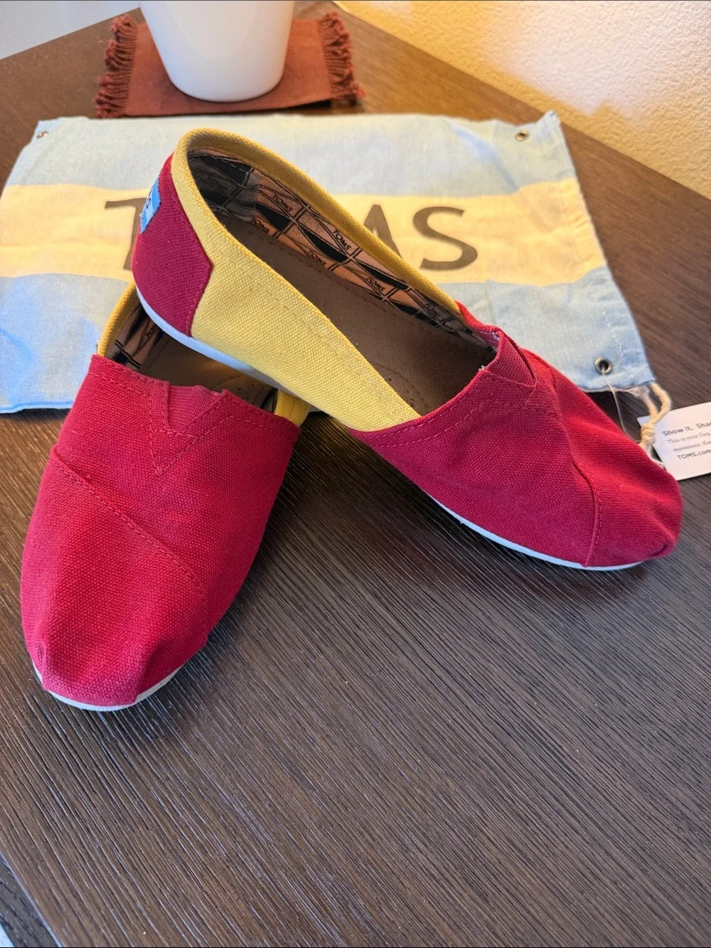 Toms Women’s USC Canvas Slip-On Moccasins in Red and Yellow